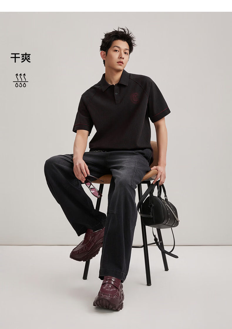 CABBEEN 100% Cotton Two-Tone Polo Shirt Men Low Saturation Vintage Burgundy 2026 Summer Breathable Short Sleeve Polo Shirt 14