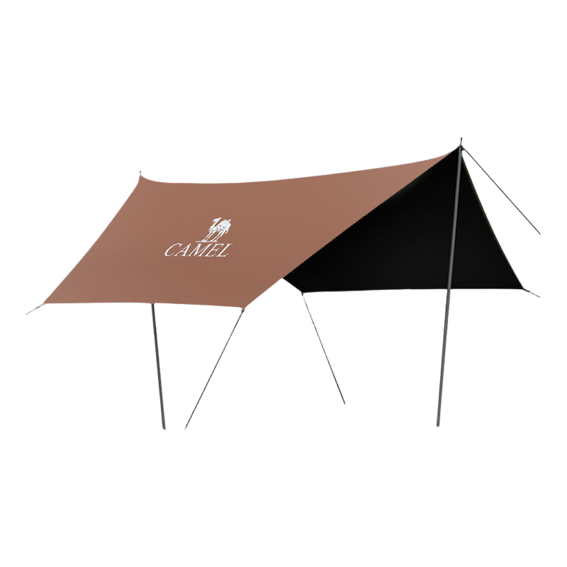 CAMEL [Hong] Outdoor Camping Hexagonal Butterfly Black Tarpaulin Portable Rainproof Sun Protection A6B064-1A Coconut Shell Brow
