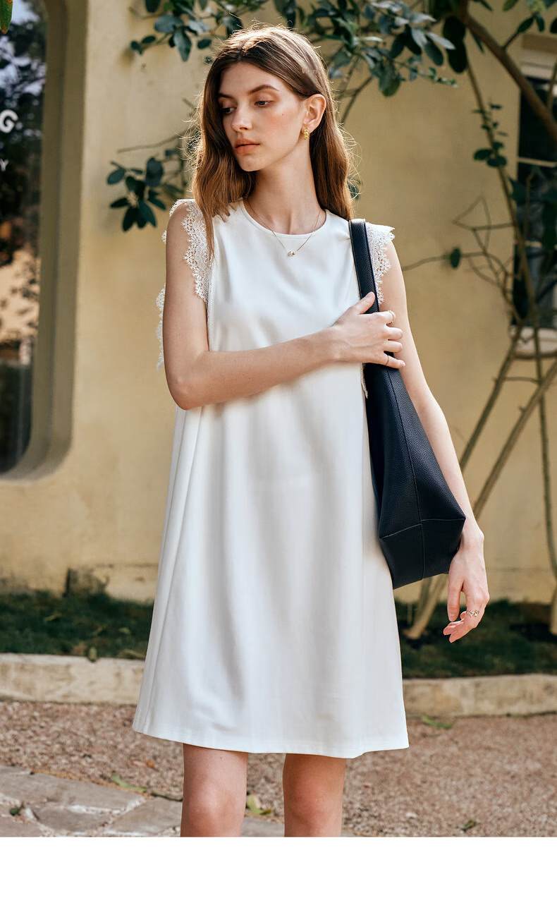 Olrain European Style Simple Elegant White Straight Dress Women Summer Mid-Length White M 16