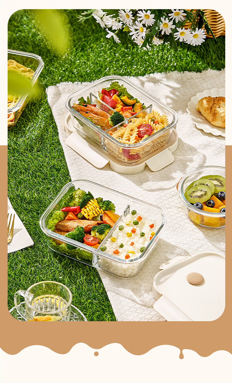 Cilock Glass Lunch Box with Lid Microwave Safe Office Bento Fruit Food Storage Soup Bowl 11