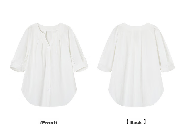 Demana Urban White Moonlight Summer Elegant Pleated V-Neck Cotton Nylon Stretch Loose Slim Shirt for Women Premium Feel 20