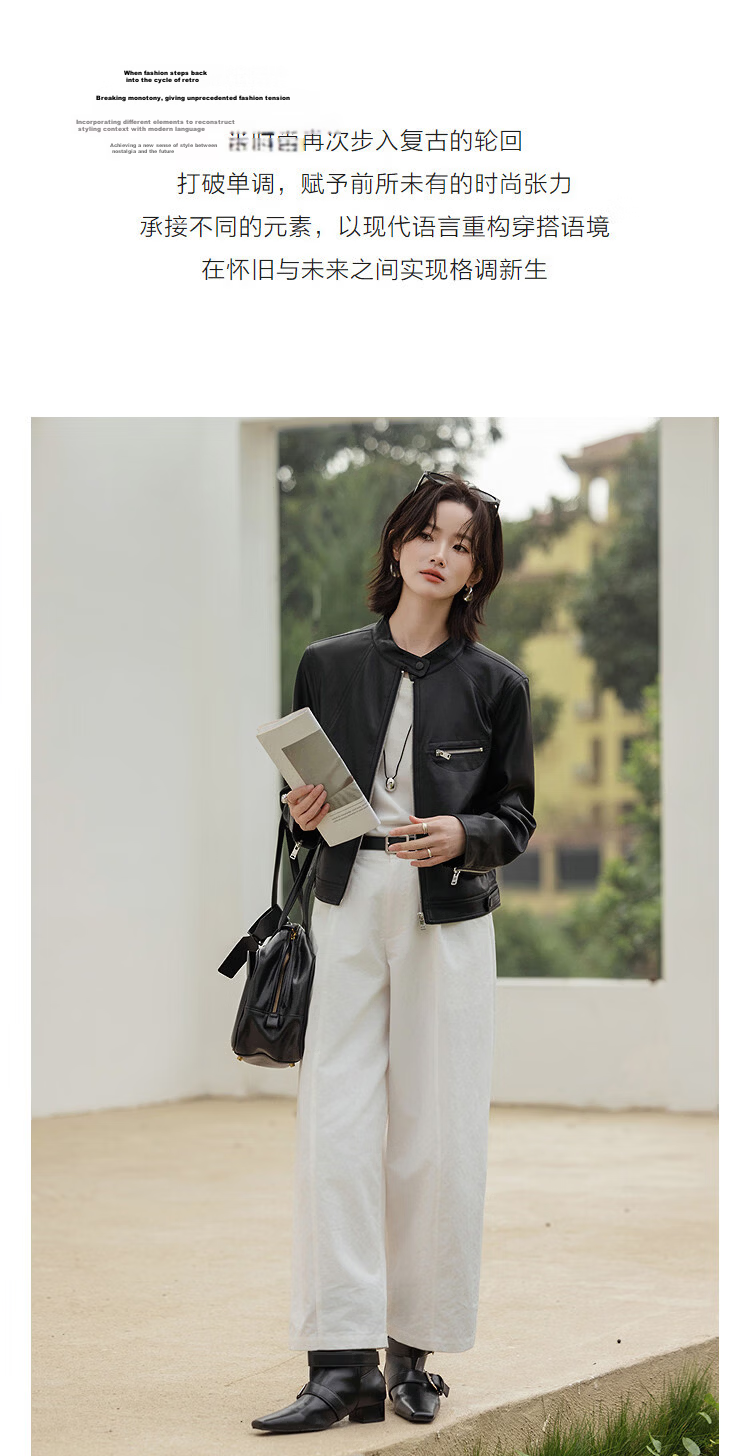 Demana Vintage Street Spring Motorcycle Style Stand Collar Asymmetric Patchwork Loose Short Petite Women's Jacket 6