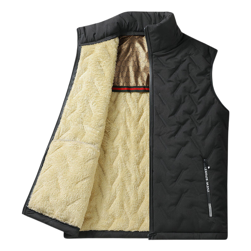 Warrior Men's Fleece-Lined Warm Printed Stand Collar Vest Sleeveless Jacket Casual Cotton Padded Outerwear for Autumn and Winter