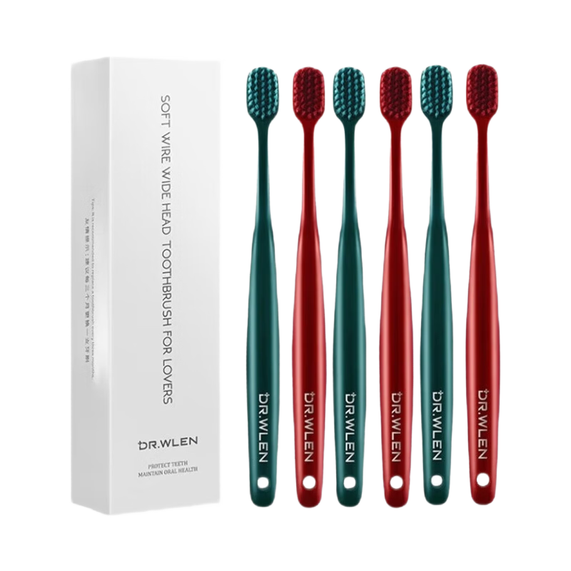 DR.WLEN Toothbrush, Soft Bristles, Wide Head, for Adults, 6 Individually Wrapped, Deep Cleaning, Gum Protection, Specially Designed for Men, Family Pack