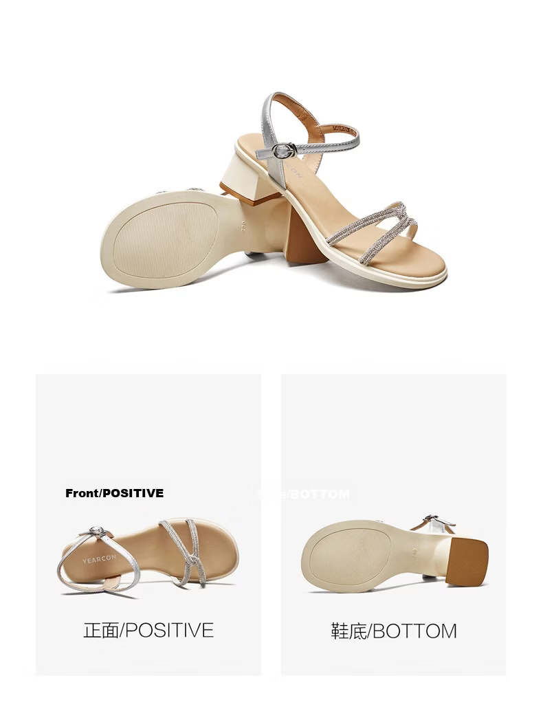 Eierkang Women's Silver One-Strap Block Heel Sandals French Style Commuter Elegant Mom Shoes 26123W Size 37 16