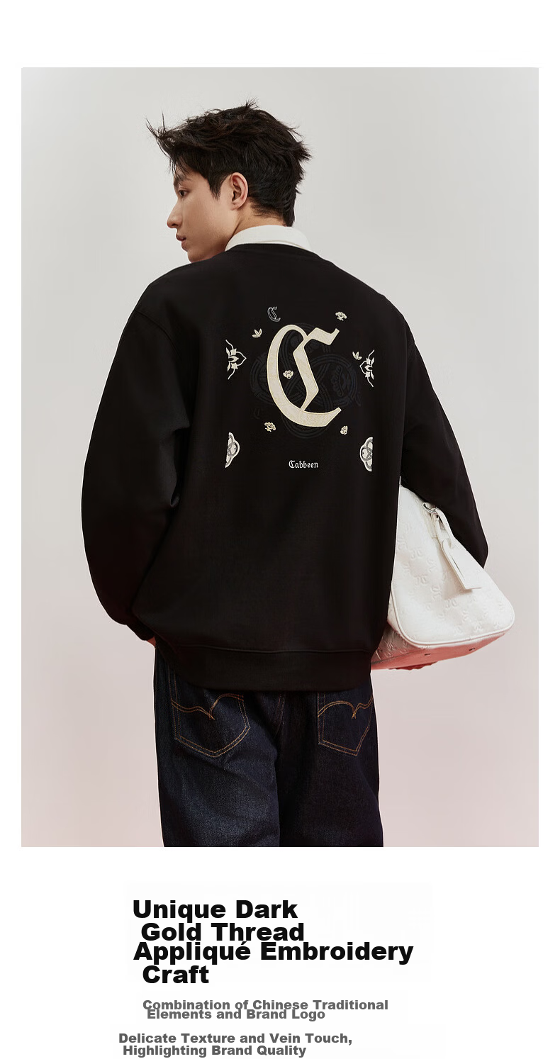 CABBEEN 300G Healthy Fabric Sweatshirt Traditional Ruyi Knot Logo Embroidery 2026 Spring Men's Long Sleeve Sweatshirt 4