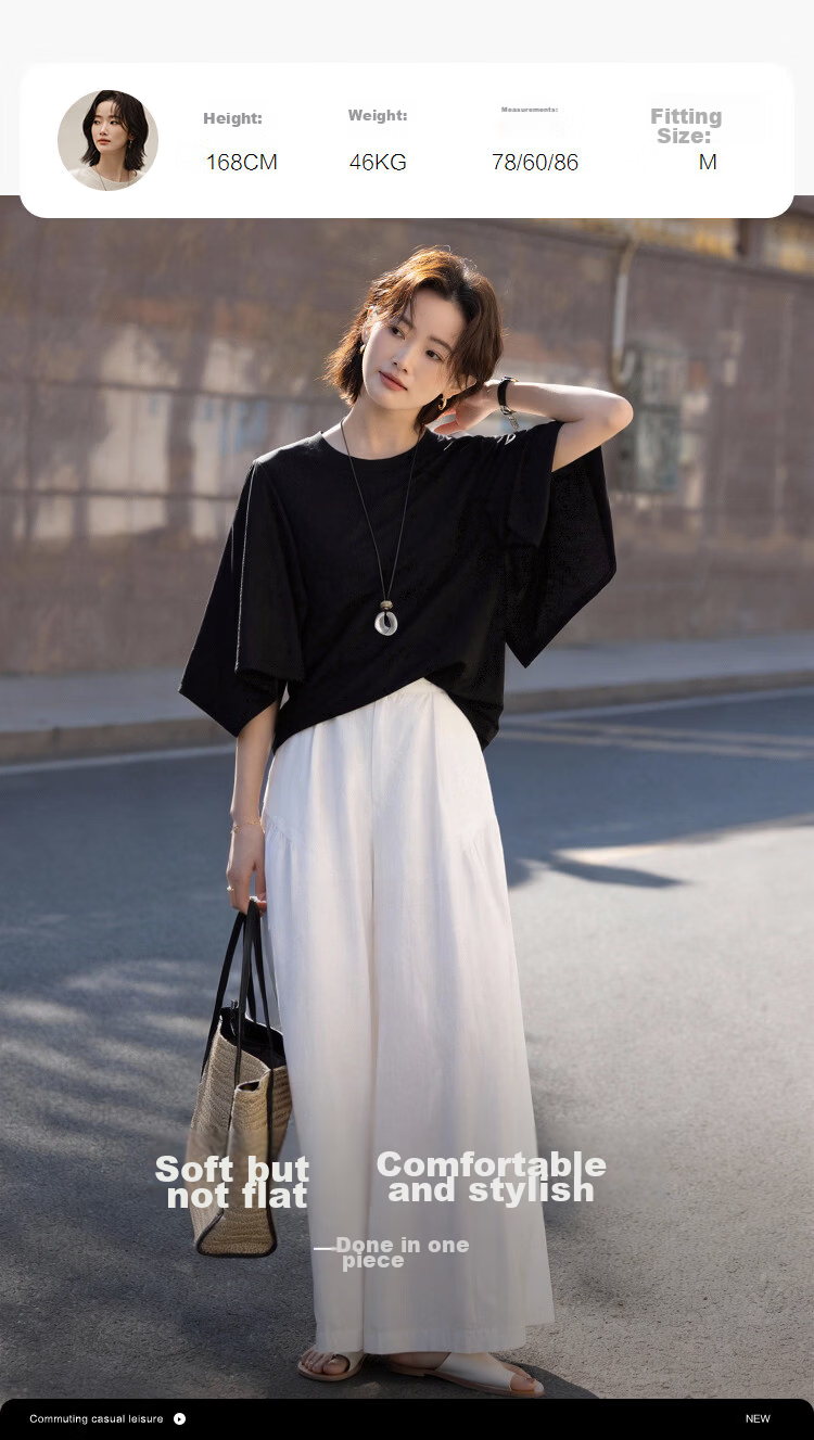Demana [Lyocell] Summer Elegant Round Neck Three-Quarter Bell Sleeve Loose Slim Fit Petite T-Shirt for Women Premium Quality 11
