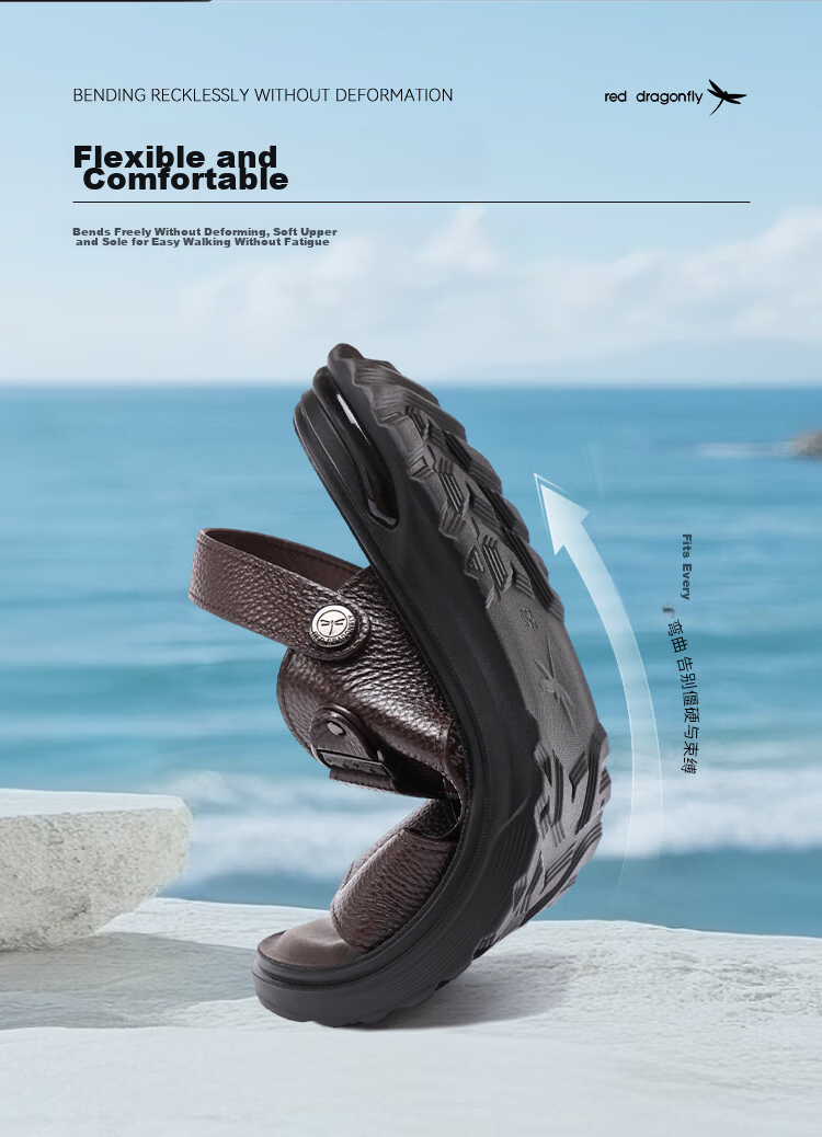 Red Dragonfly Men's Leather Dual-Wear Sandals Outdoor Soft Sole Trendy Comfortable Beach Casual Shoes WTT261112 Brown Size 41 4