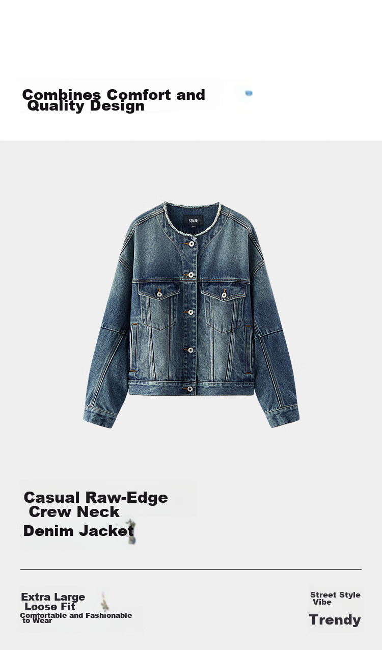 Semir Senrou Women's Oversize Frayed Denim Jacket Spring 2026 Mall Same Style 103126108001 9