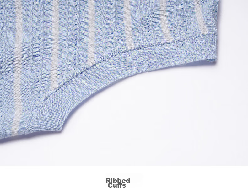 Olrain Summer New Polo Collar Color-Block Embroidered Lightweight Striped Pullover Knitwear for Women Blue Stripes L 16