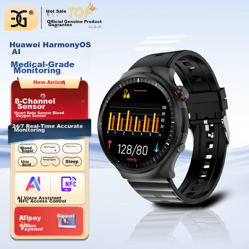 EG Smartwatch AI Voice Blood Pressure Oxygen Heart Rate Dynamic Monitoring Sports Bracelet Waterproof [Class II Medical Certification]