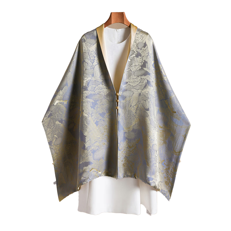 Hangsilk Double-Sided Satin Jacquard Silk Scarf Women's Mandarin Button Shawl Premium Birthday Gift for Mom and Elders Teacher's Day Present