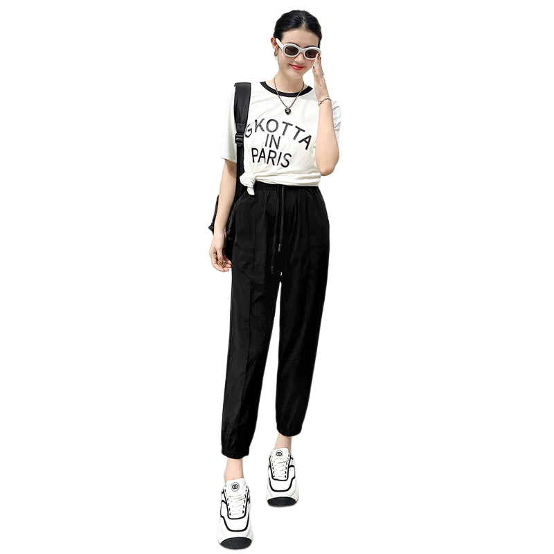 MEIYANG Aerobic Holiday Pants, Breathable Lightweight Nine-Point Joggers [60 Series], Simple Black, XL