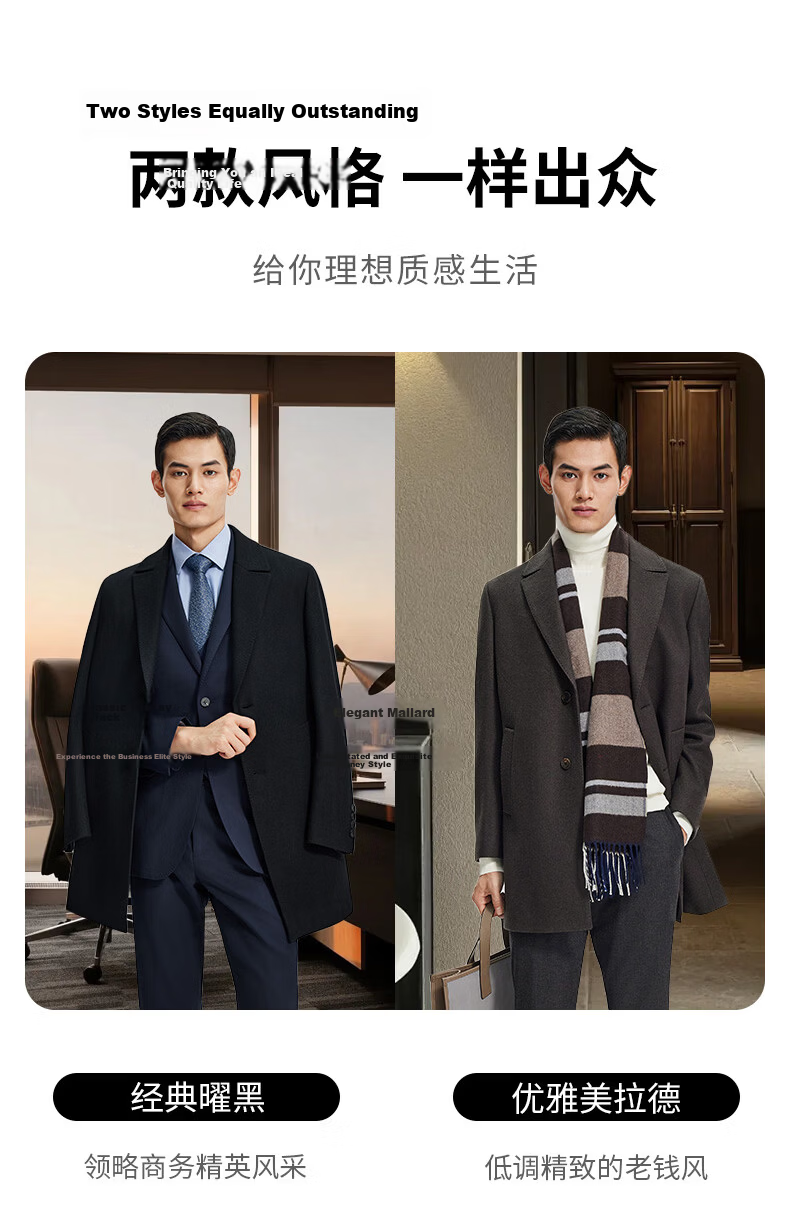 Goldlion Wool Autumn Winter Men's Woolen Coat Blazer Collar Business Mid-Length Jacket 99-Black M 5