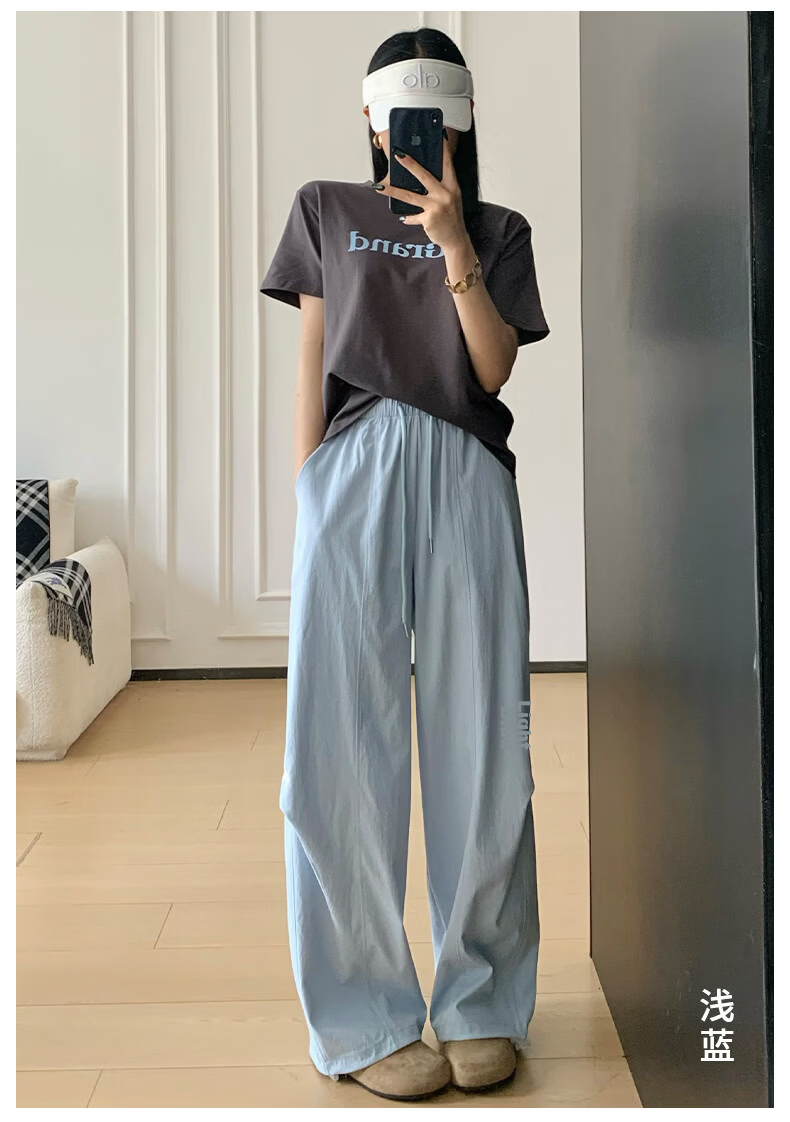 Xueqiman Lightweight Wide-Leg Pants Women 2026 New Summer High-Waist Loose Slim Paratrooper Sports Straight Casual Cargo Pants 14