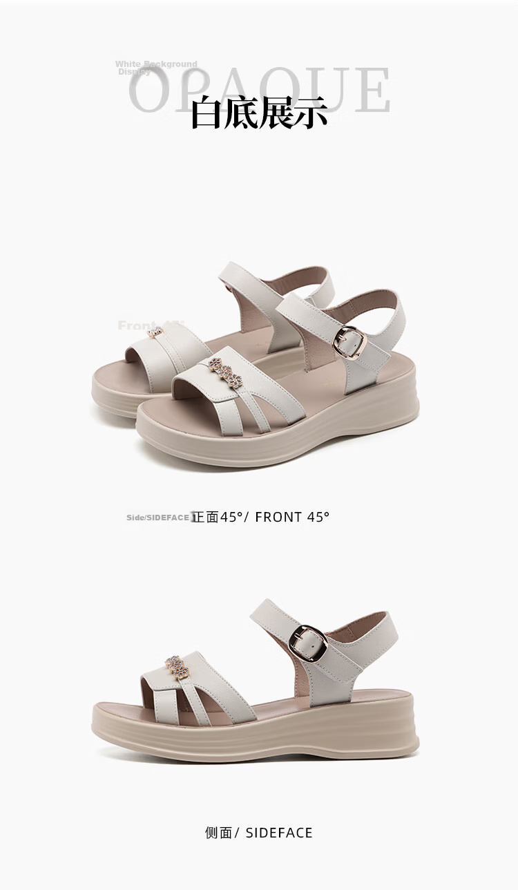 Red Dragonfly Women's Sandals Thick Sole One-Strap Leather Mom Shoes Soft Sole Versatile Lightweight Beach Shoes WTK264861 Black Size 35 7