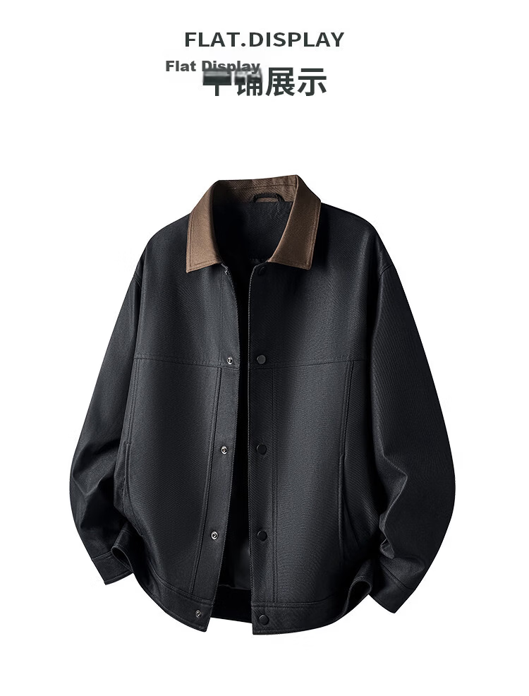 Caesar Men's Spring Button Retro Colorblock Windproof Breathable Durable Easy-Care Casual Jacket with Lapel Collar 7