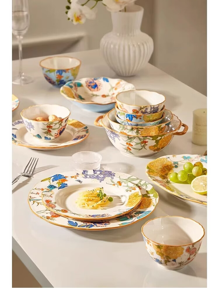 Mose Chinese Tableware Set, Complete Household Bowl And Chopsticks Set, Housewarming Gift Bowls And Plates, Wedding Gift, 66-Piece Set 10
