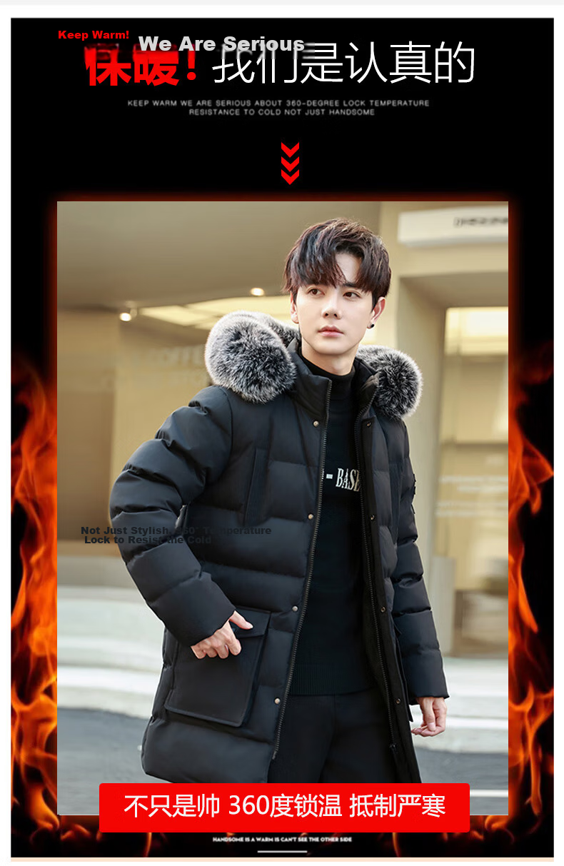PLAYBOY Cotton Coat, Winter Mid-Length Style, Thickened Warm Padded Jacket, Plus Size Outerwear, Black, 5XL 4