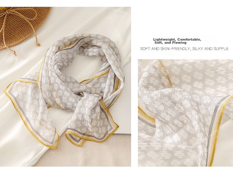 Shanghai Story Women's Summer Printed Silk Scarf 100% Mulberry Silk Neck Scarf Commuter Gift for Girlfriend Valentine's Day 23