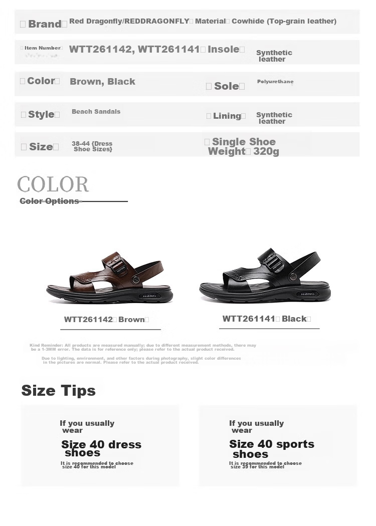 Red Dragonfly Men's Leather Fashion Casual Sandals Lightweight Soft Sole Dual-Wear Driving Beach Shoes WTT261141 Black Size 43 9