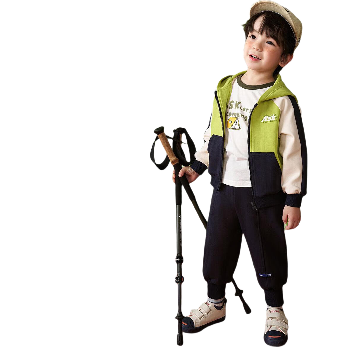 ASK JUNIOR Boys' Sports Set, Fall 2026, Children's Hooded Jacket And Pants Two-Piece Suit, Green, Size 130