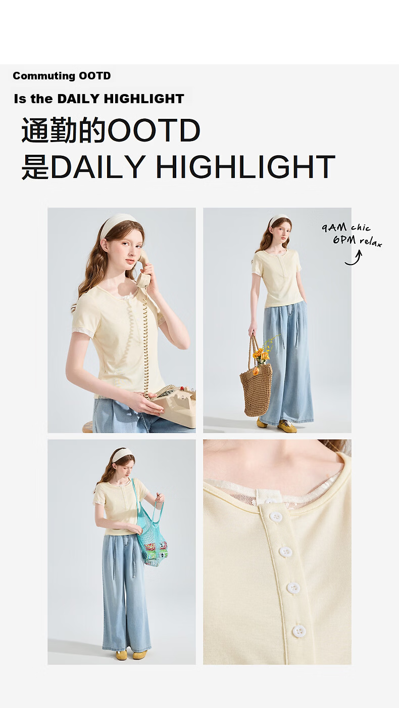 TonLion 2026 Summer New Women's Short Sleeve T-Shirt Lace Splicing Fake Two-Piece Henry Collar Girl Style Gentle Temperament 4