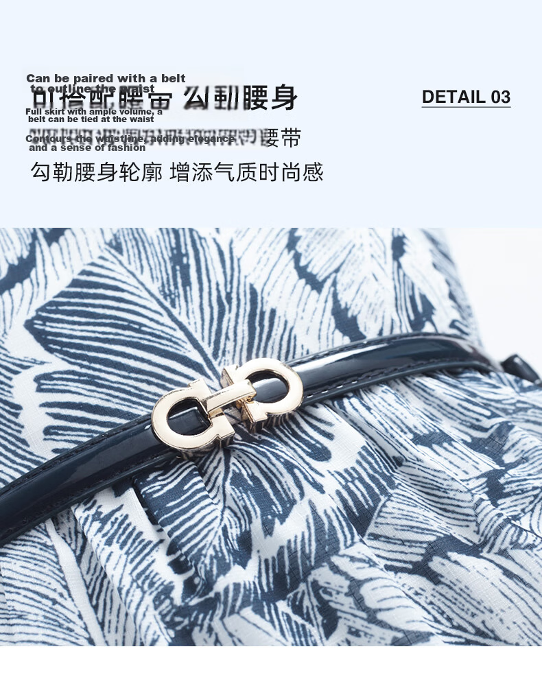 Yanyu Printed Short Sleeve Dress Women's 2026 Summer Retro Commuter Mid-Length Round Neck Dress Blue Floral S 6