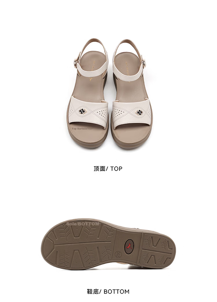 Red Dragonfly Women's Summer Sandals Thick Soft Sole Non-slip Middle-aged and Elderly One-strap Shoes WTK265432 Off-white Size 38 11