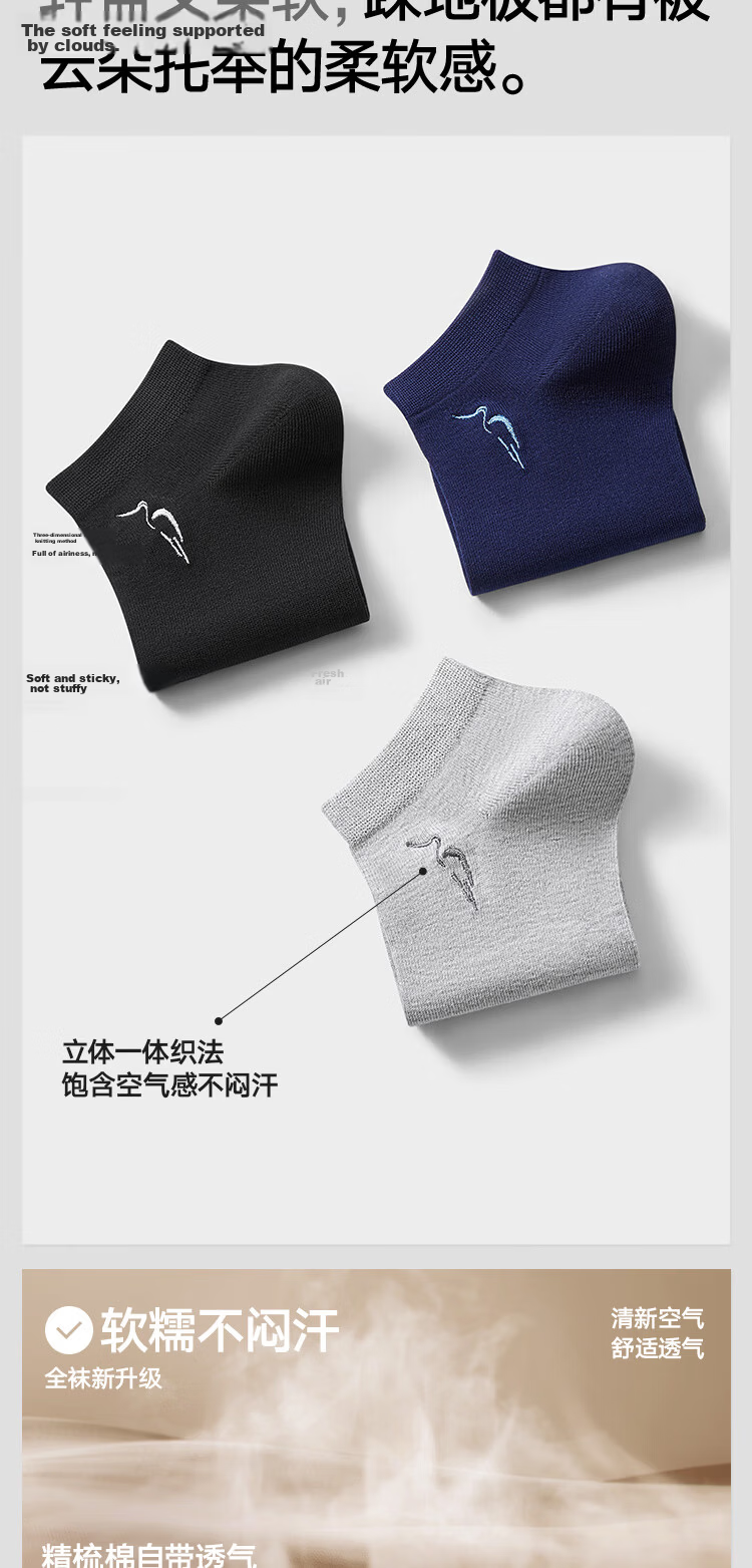 HLA Heilan Home Men's Pure Cotton Antibacterial Deodorizing Aloe Vera Essence Business Casual Low Cut Socks 5 Pairs 9