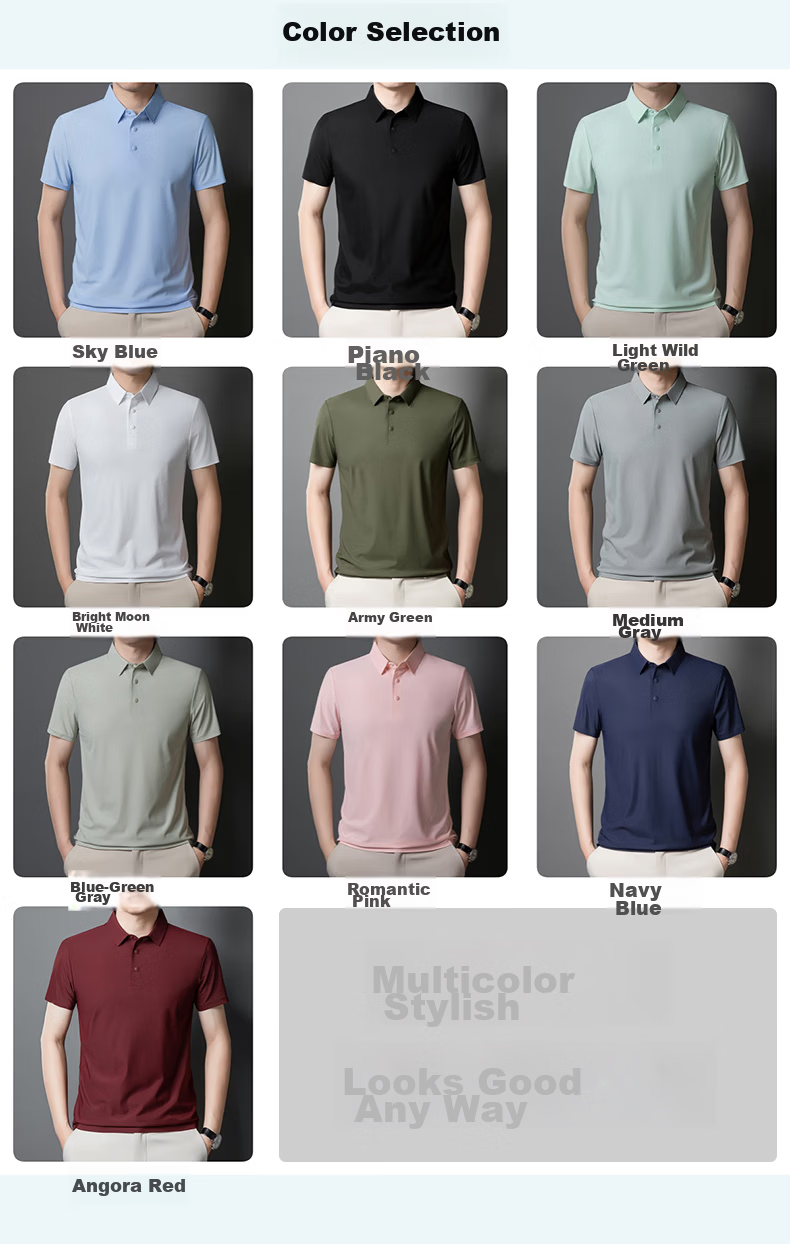 ROMON POLO Shirt Short Sleeve T-Shirt for Men, Sun Protection, Antibacterial, Moisture-Wicking, Ice-Cool Tech, Solid Color, Light Business Top, Medium 5XL 9