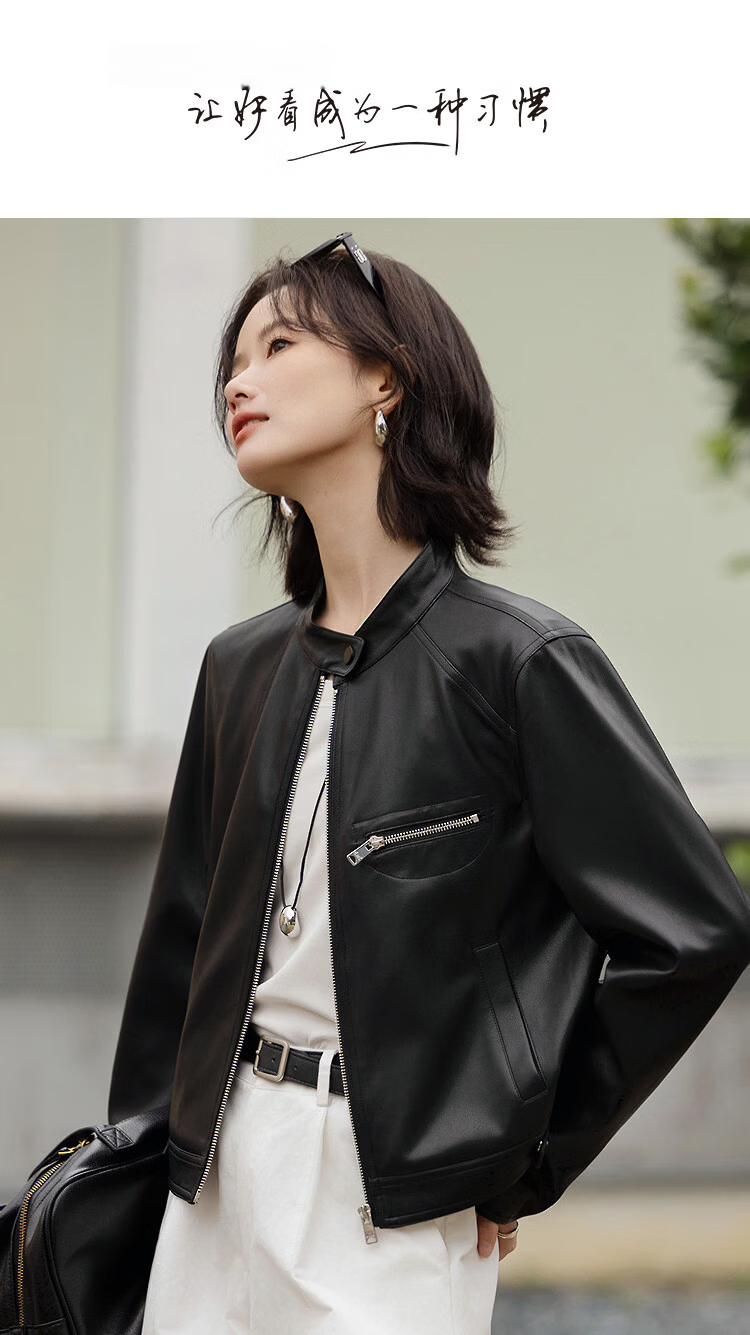 Demana Vintage Street Spring Motorcycle Style Stand Collar Asymmetric Patchwork Loose Short Petite Women's Jacket 1