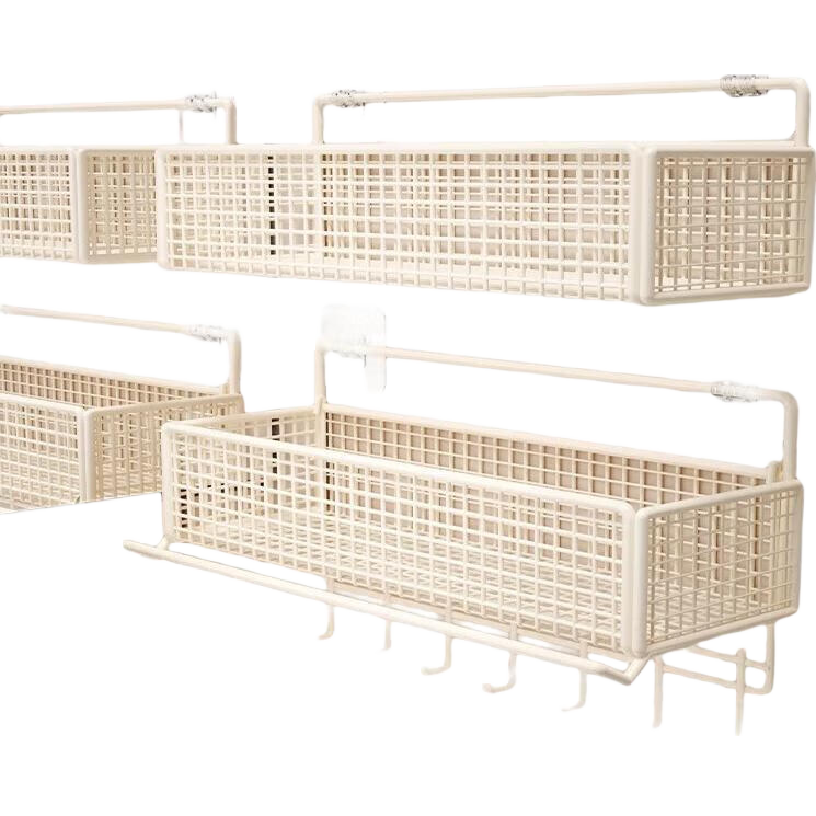 PINYU Bathroom Cream-Colored Storage Rack, No Drilling Required, Wall-Mounted Shelf, Washroom And Bathroom Vanity Organizer