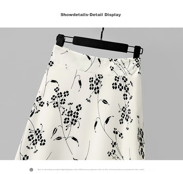 Cypress Elegant High-Waist Mid-Length Skirt 2026 Summer New Women's Elastic Back Color-Block Printed Skirt 9