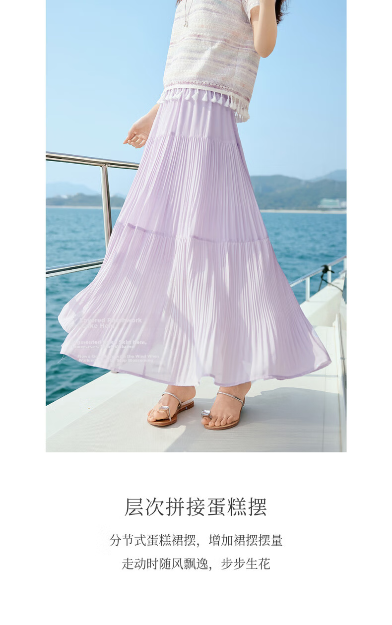 Sllsky Bohemian Chiffon Pleated Midi Skirt Women Summer Lightweight Beach Vacation A-Line Cake Skirt 4