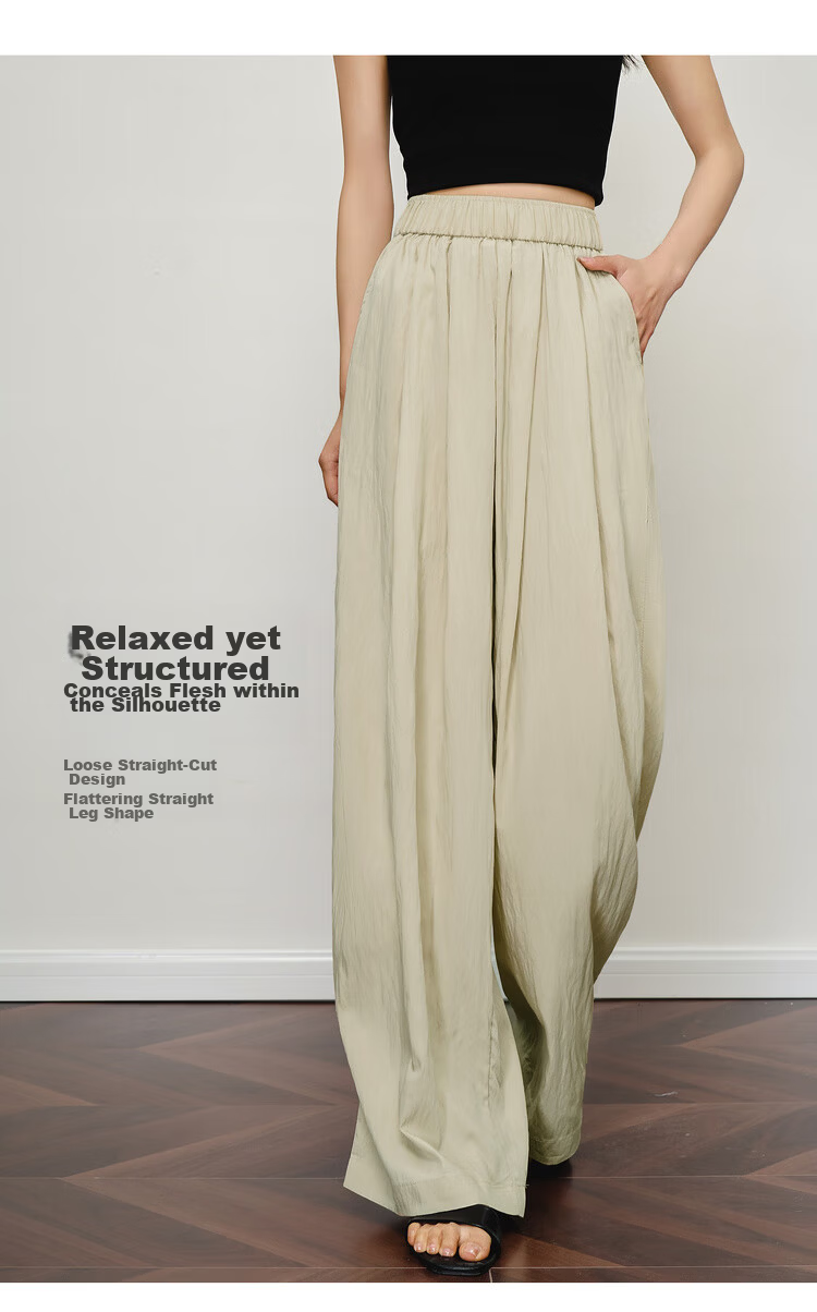 Olrain Women's Loose Wide-Leg Floor-Length Yamamoto Pants Summer High-Waist Slim Casual Pants Blue S 11