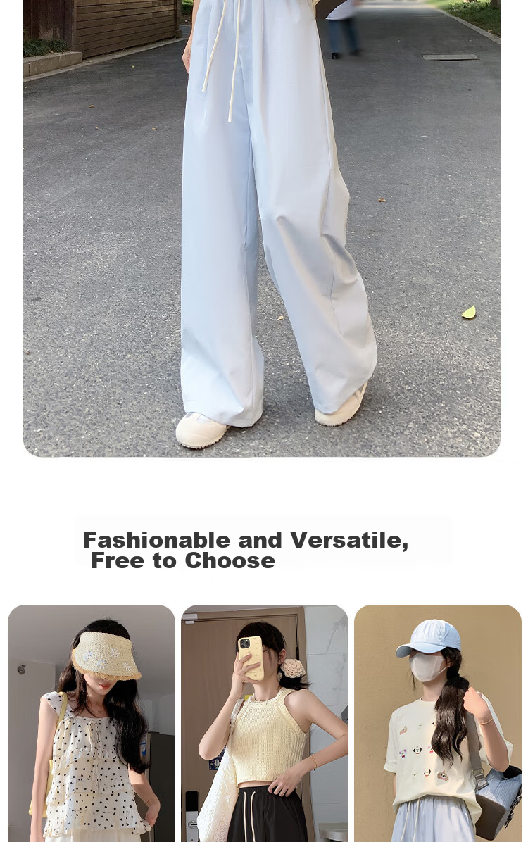 BOPRUIEY Women's Casual Summer Pants 2025 Thin High Waist Draped Loose Quick-Dry Straight-Leg Wide-Leg Lazy Style Ice Silk Pants 19