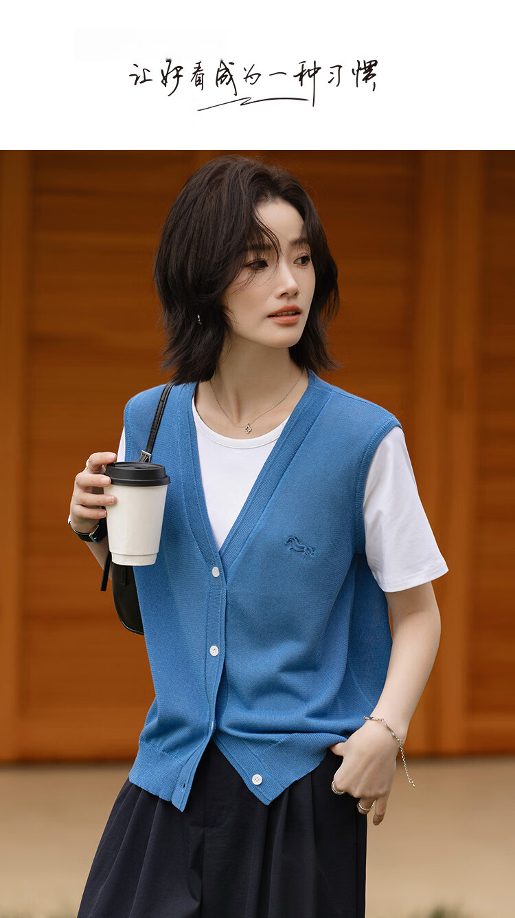 Demana [Light Oxygen Lyocell] Spring Cute Pony Embroidered Sweater Color-block Decorative Button Slimming Knitwear for Women 1