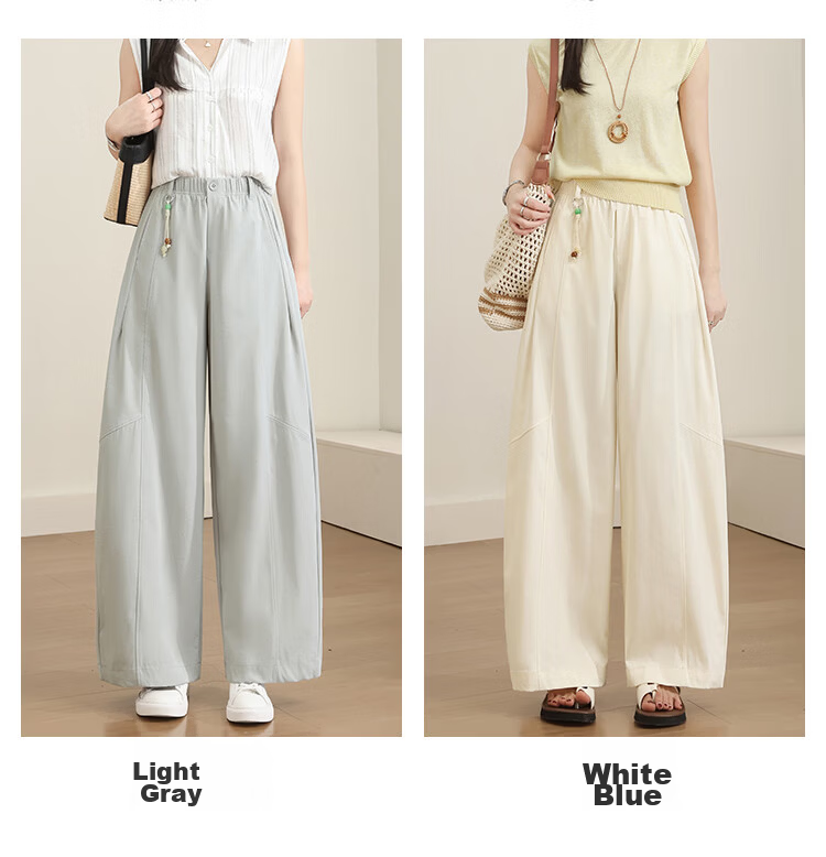 Free Style Wide-Leg Pants for Women Summer Thin 2026 New High Waist Slim Loose Draped Ice Feel Curved Straight Casual Trousers 11
