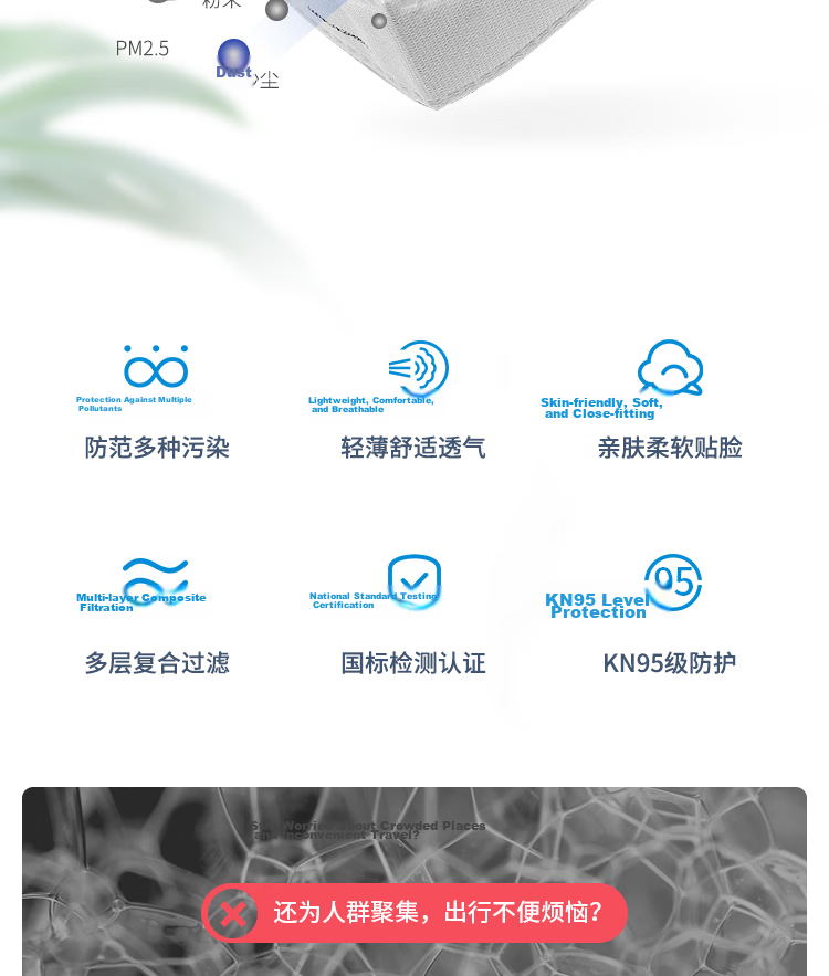 Honeywell KN95 Industrial Dust Mask Anti-Pollution PM2.5 Pollen Flu H910Plus Earloop 10-Pack with Self-Sealing Strip 3