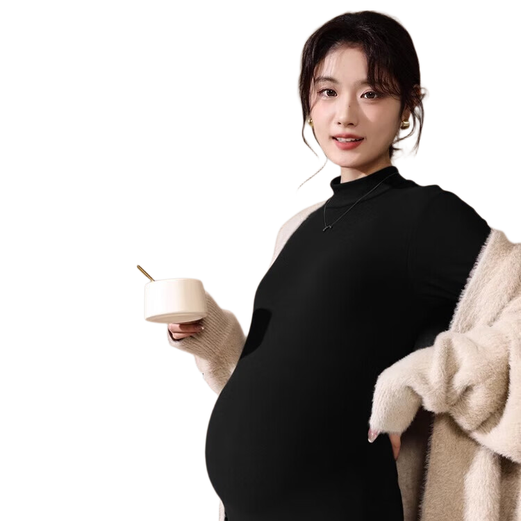 LangSha Maternity Turtleneck Base Layer for Women [25 Autumn/Winter New Arrival], Double-Sided Fleece-Lined Inner Layer, Antibacterial Maternity Warm Top