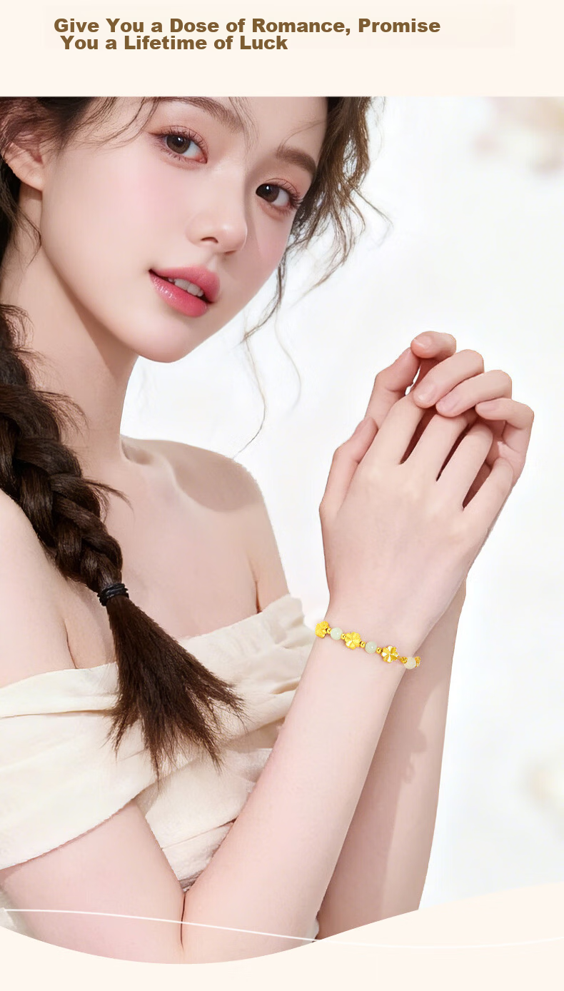 Lao Feng Xiang 2026 New Pure Gold Four-Leaf Clover Bracelet for Women Birthday Anniversary Gift for Girlfriend Wife 11