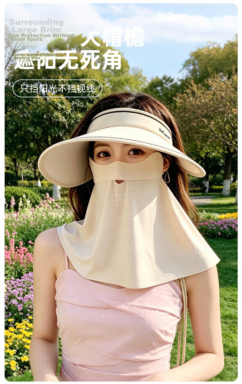 Miiow Women's Sun Protection Hat Open Top Hat with Face Mask UV Protection Black 4