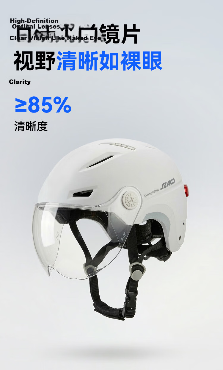 JD Jingzao Electric Vehicle Helmet 3C New National Standard Class A Certified White Warning Light Unisex One Size City Light Electric Motorcycle Bicycle Scooter Lightweight 9