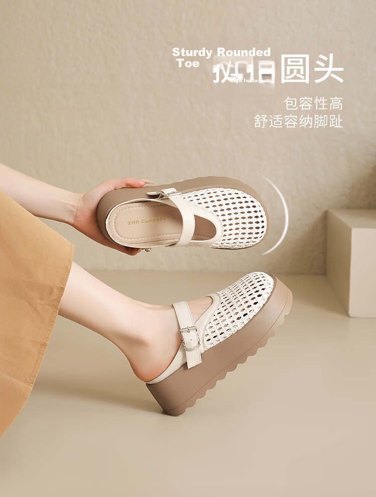 ZHR Baotou Women's Thick-Soled Roman Woven Slip-On Lightweight Outdoor Sandals LR30 Beige Size 37 5