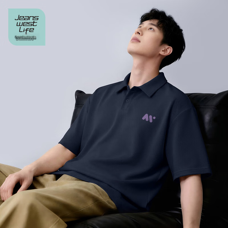JEANSWEST LIFE Men's Summer Waffle Short Sleeve Polo Shirt Loose Fit Drop Shoulder Slim Fit Father's Day Gift 11