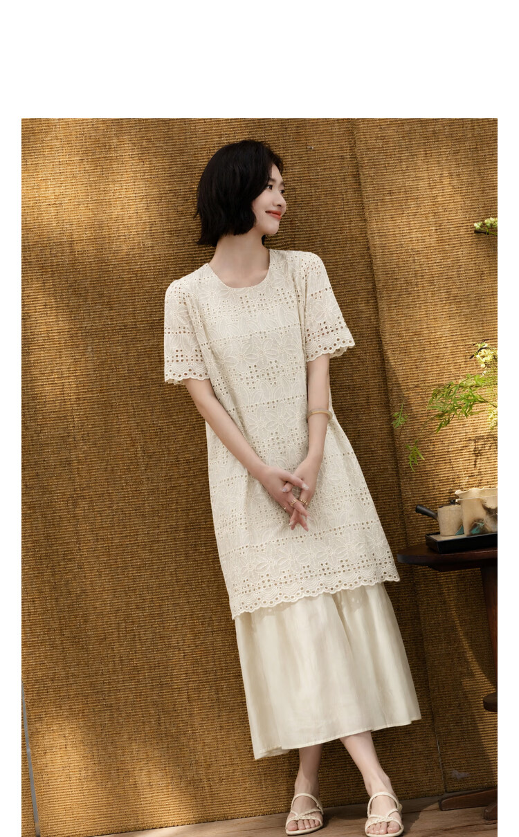 Demana [Clear Tencel] Summer Romantic Elegant Embroidered Loose Flared Patchwork Slimming Dress for Women Premium Feel 14