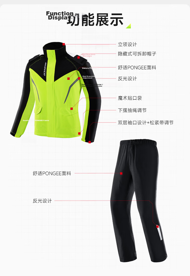 SCOYCO RC10-2 Motorcycle Riding Raincoat, Rider-Specific Two-Piece Rain Pants, Waterproof Electric Bike Rain Jacket Set for All Seasons 13
