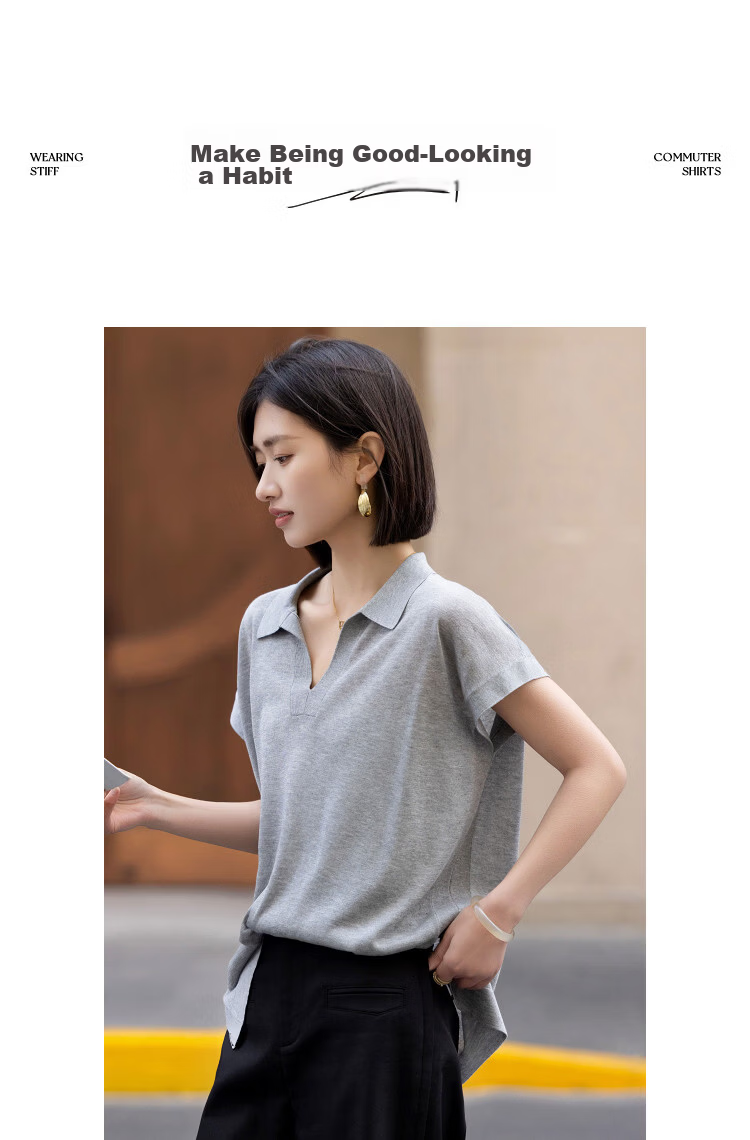 Demana [Breathable Tencel] Summer Lightweight Office Polo Collar Loose Slimming Concealing Knit Sweater for Women Premium Feel 10