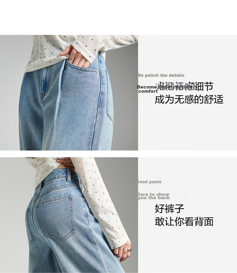 TonLion 2026 Spring Women's Pleated Denim Pants Medium Denim Blue 25 6